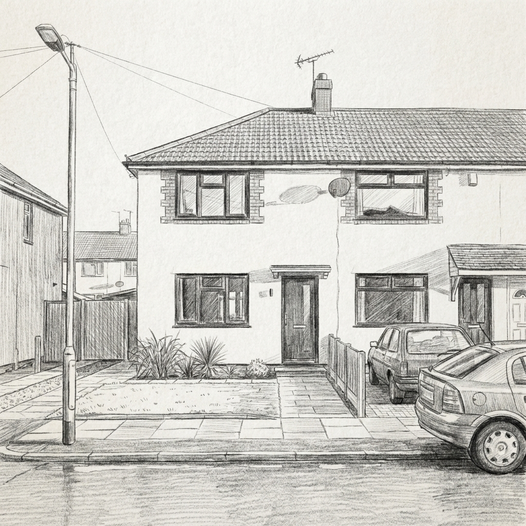 London terrace — external render, pencil sketch style